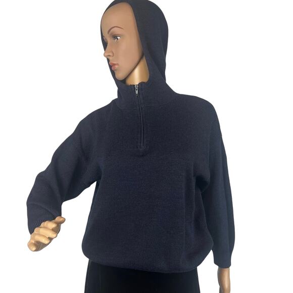 Vintage Tarazzia Womens Wool Blend Hoodie Navy Blue High Neck Size S Layering - Picture 1 of 8